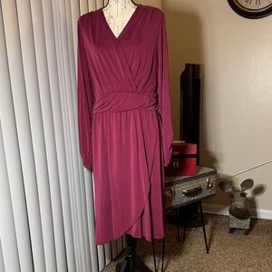 ModCloth Wine-Magenta Long-Sleeve Wrap Dress